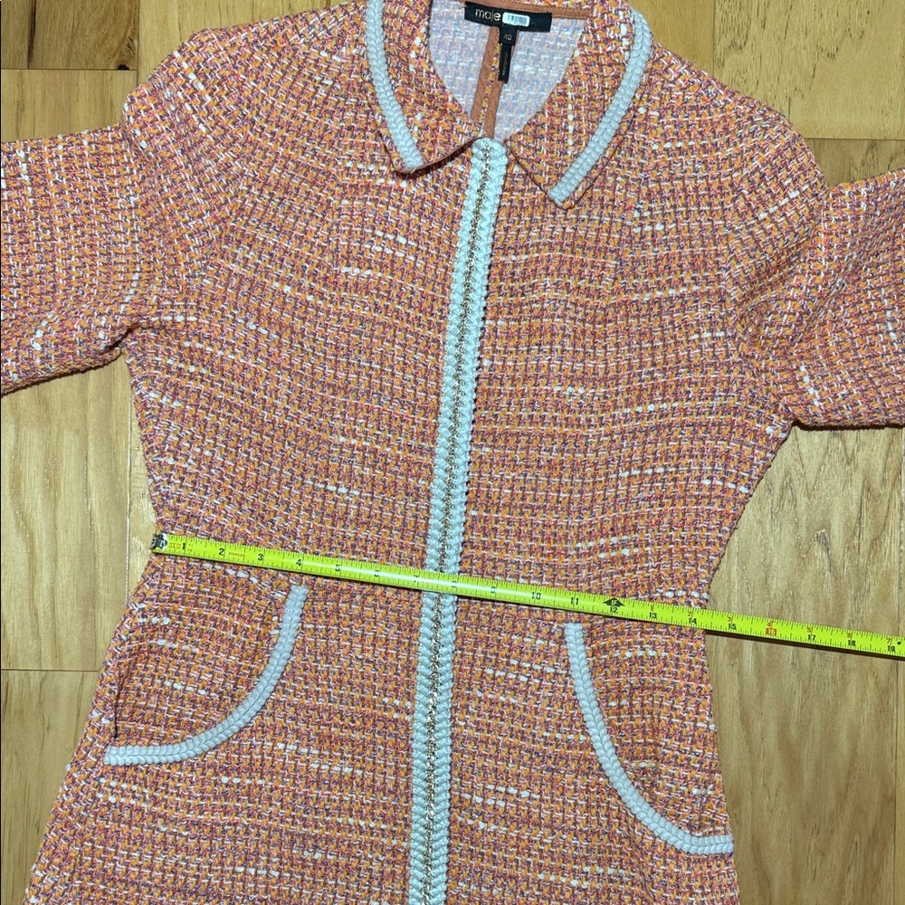 Maje Peach Tweed Mini Dress with White Trim - Picture 8 of 13